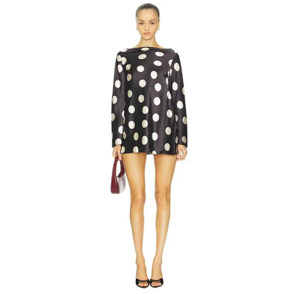 Free People Tigre Printed Mini Dress in Black Combo XSmall New Womens Satin Polk